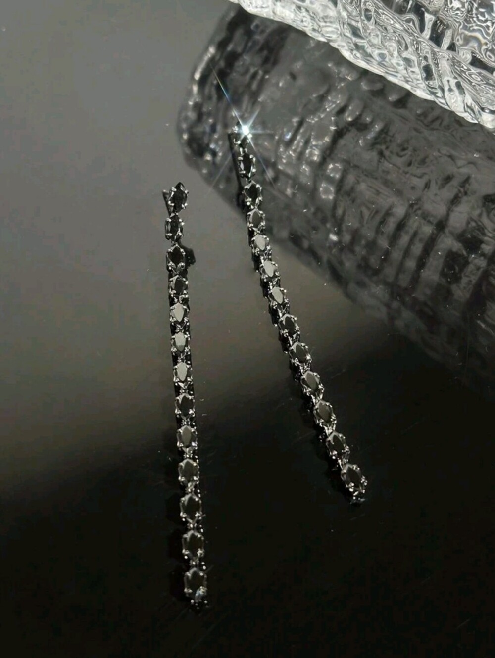 Black Zirconia Tassel Earrings, NWOT - Picture 5 of 6